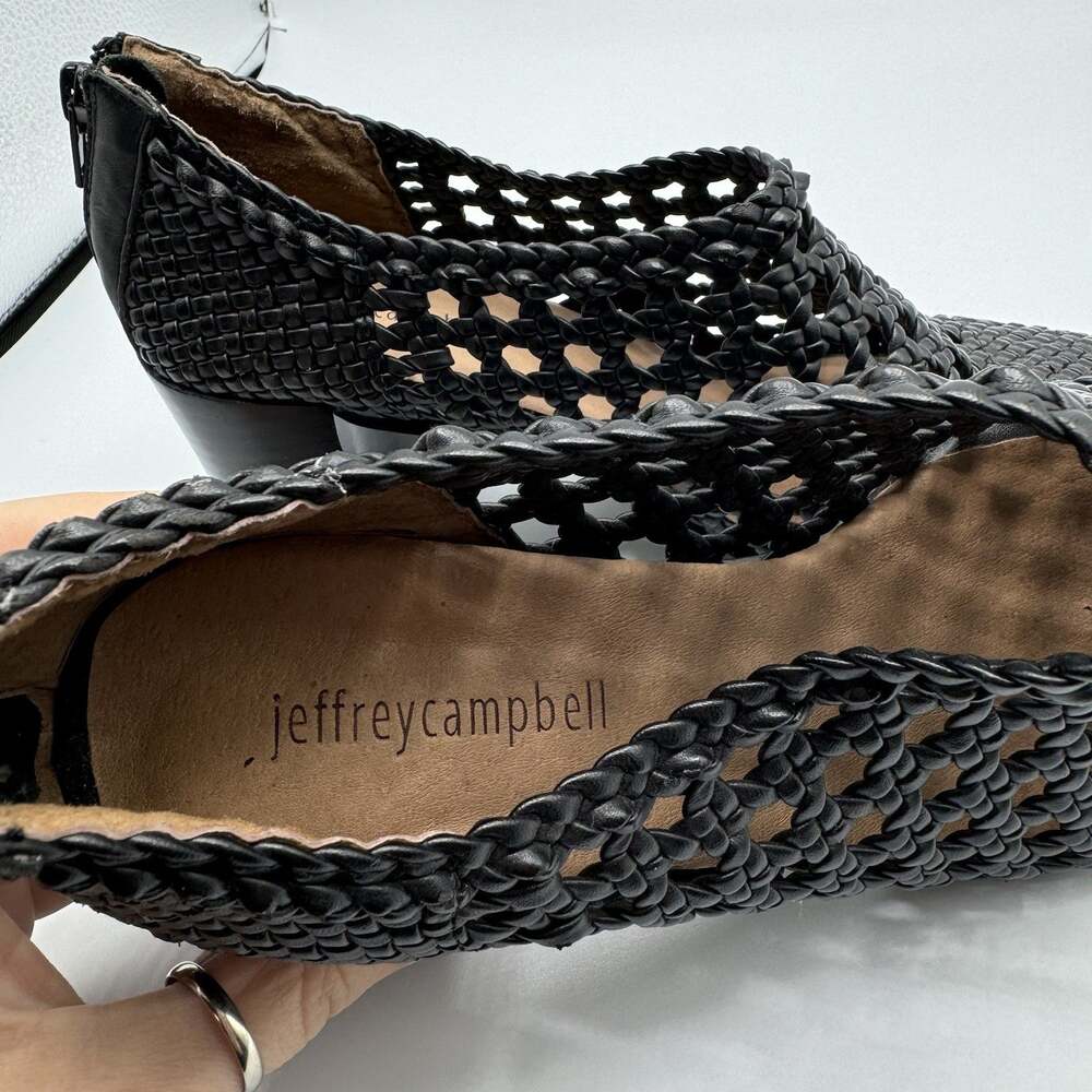 Jeffrey Campbell Gallup Black Woven Mesh Leather Heeled Booties Size 9 - Picture 6 of 7